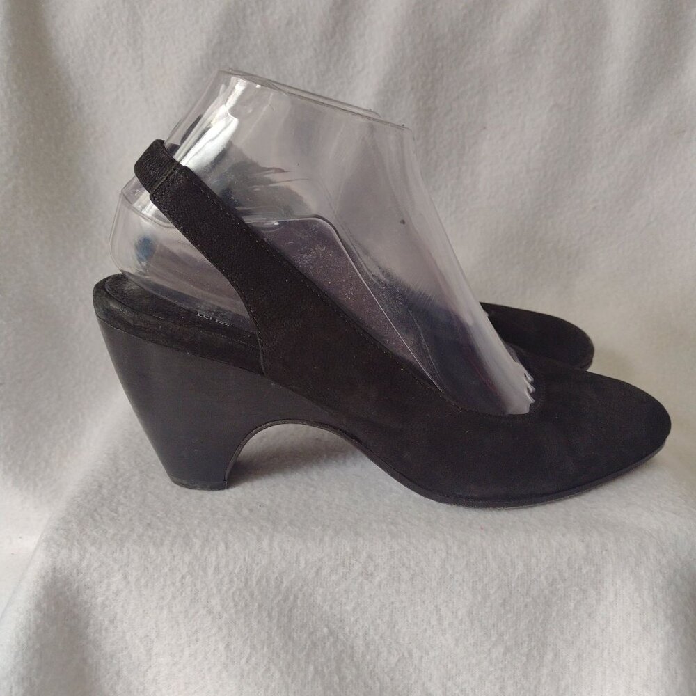 Eileen Fisher Milla Black Leather Slingback Heels 7.5 Nubuck Heels - Picture 5 of 9